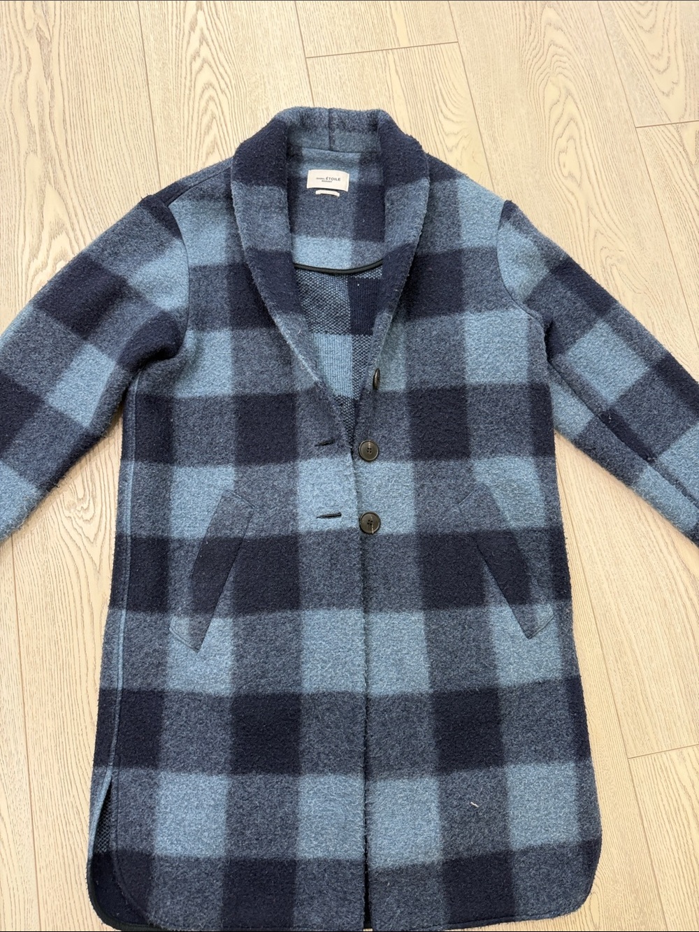 Isabel Marant Checked Shawl-Collar Wool Blend Coat - Blue